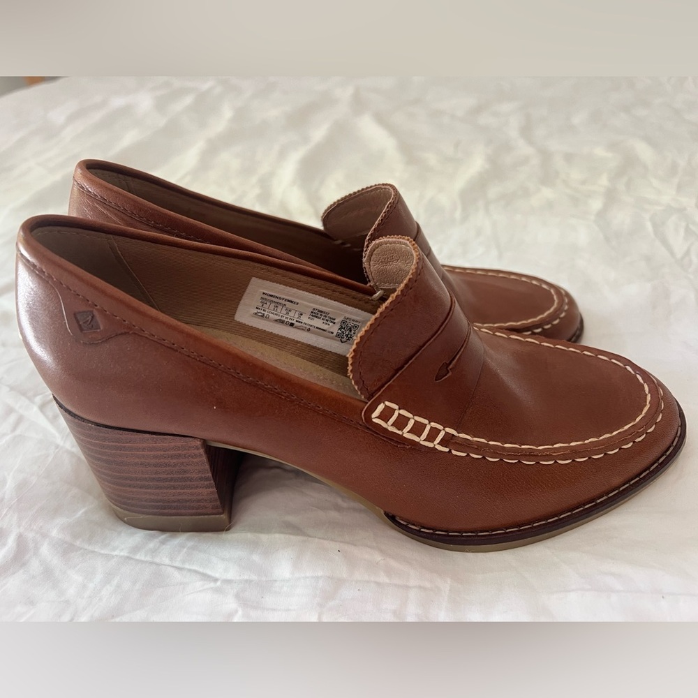 Sperry Women's Block Heel Tan Leather Loafers